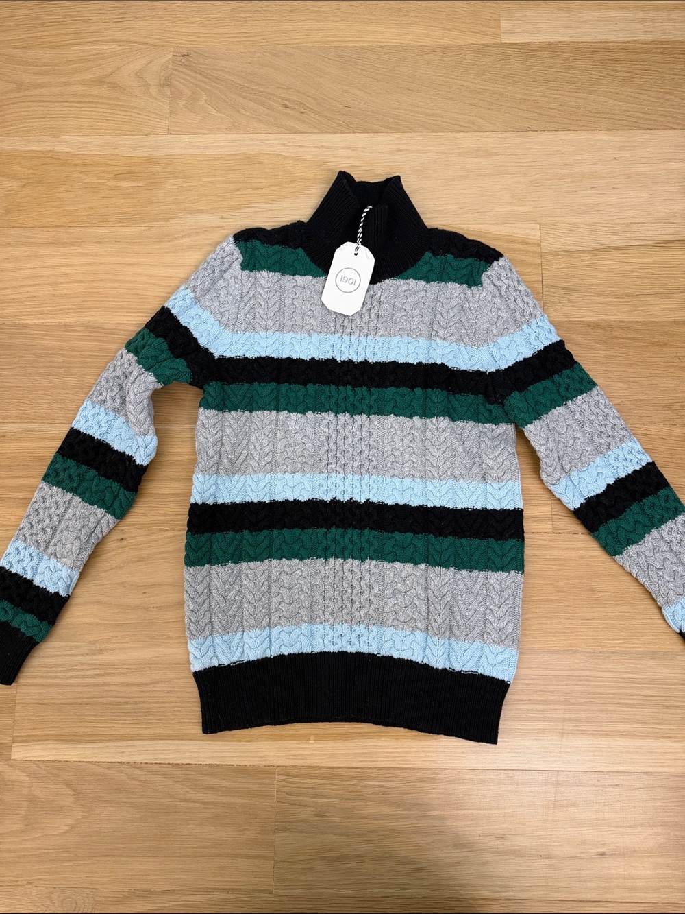 1901 Women's Cable Knit Turtleneck Sweater - Gray, Black, Green, Light Blue